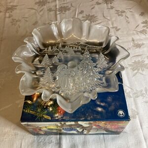 Vintage WALTHER GLAS Christmas Footed Candy Dish West Germany Frosted Clear Snow